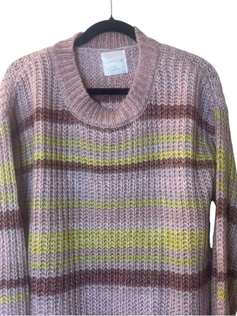 Ultra Flirt Striped Crewneck Knit Sweater Sz XL